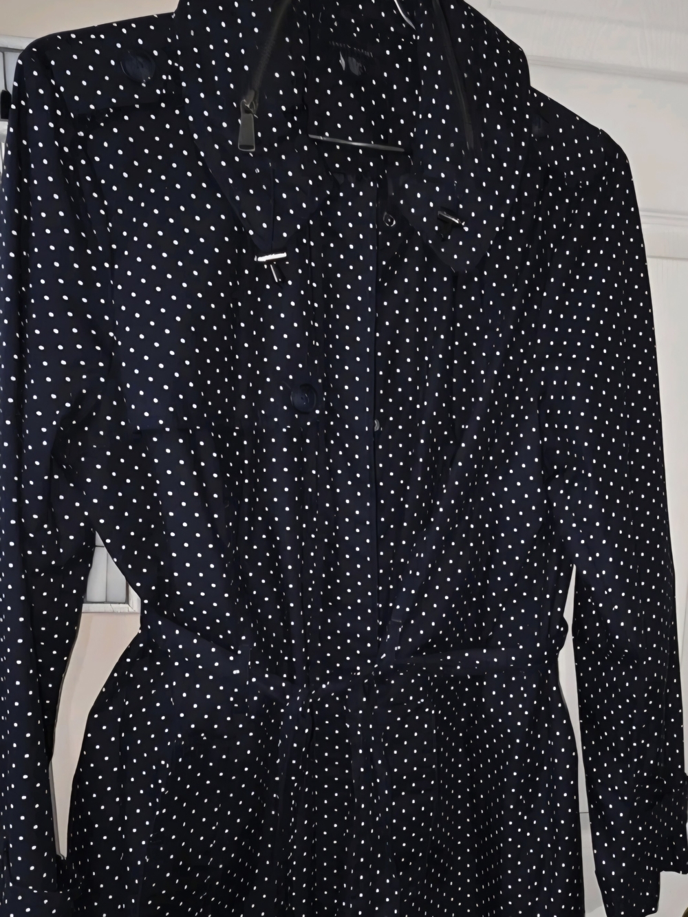 Tommy Hilfiger Navy and White Polka Dot Trench Coat